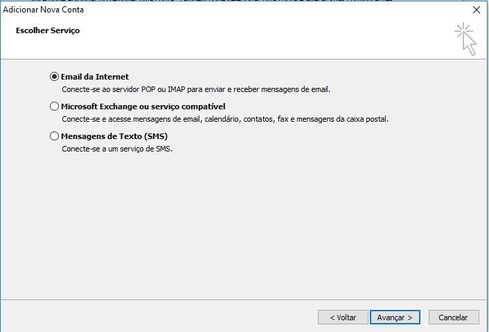 configurando no outlook adicionar nova conta