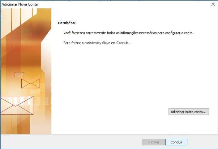 configurando no outlook conclusao