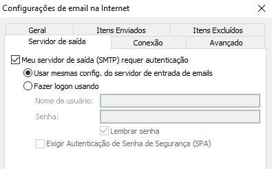 configurando no outlook servidor de saida