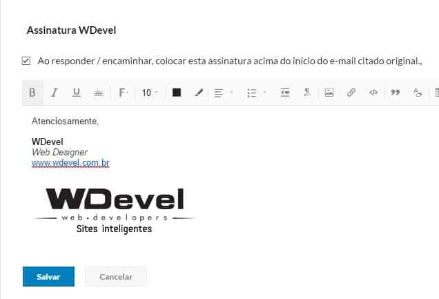 inserir assinatura no webmail nova