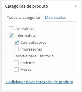 cadastrando produtos categoria