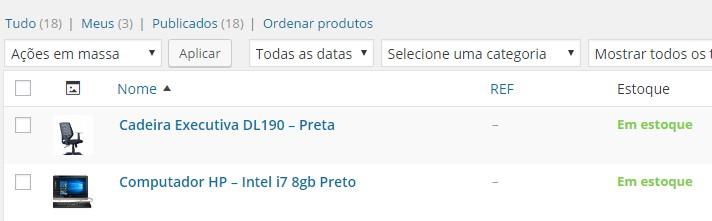 cadastrando produtos lista