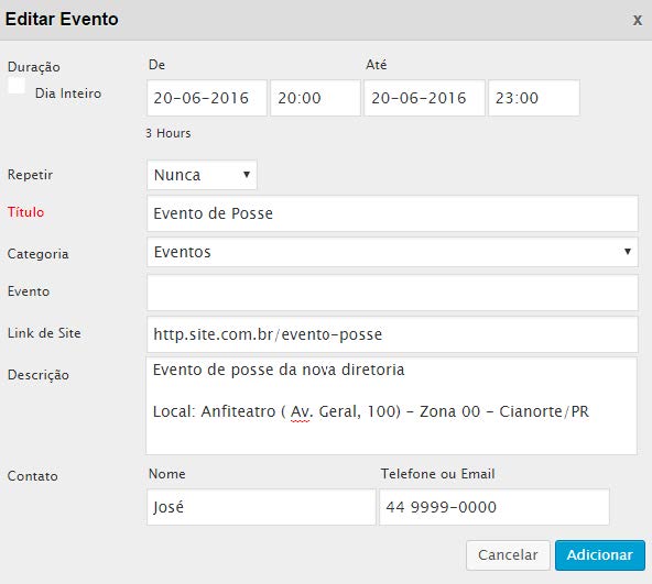 inserindo eventos no calendrio acesso