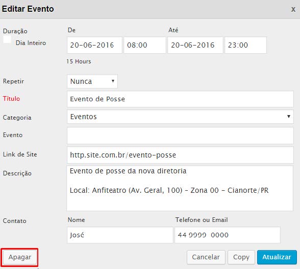 inserindo eventos no calendrio apagar