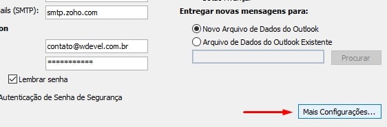 configurando no outlook mais configs